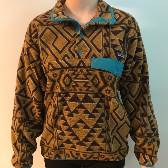 RARE Patagonia Synchilla Snap-T Fleece Pullover Montana Siete Bear Brown Tribal - Picture 3 of 15